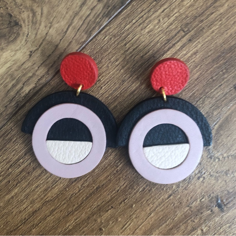 Anthropologie Nora Lozza Abstract Mod Style Leather Earrings